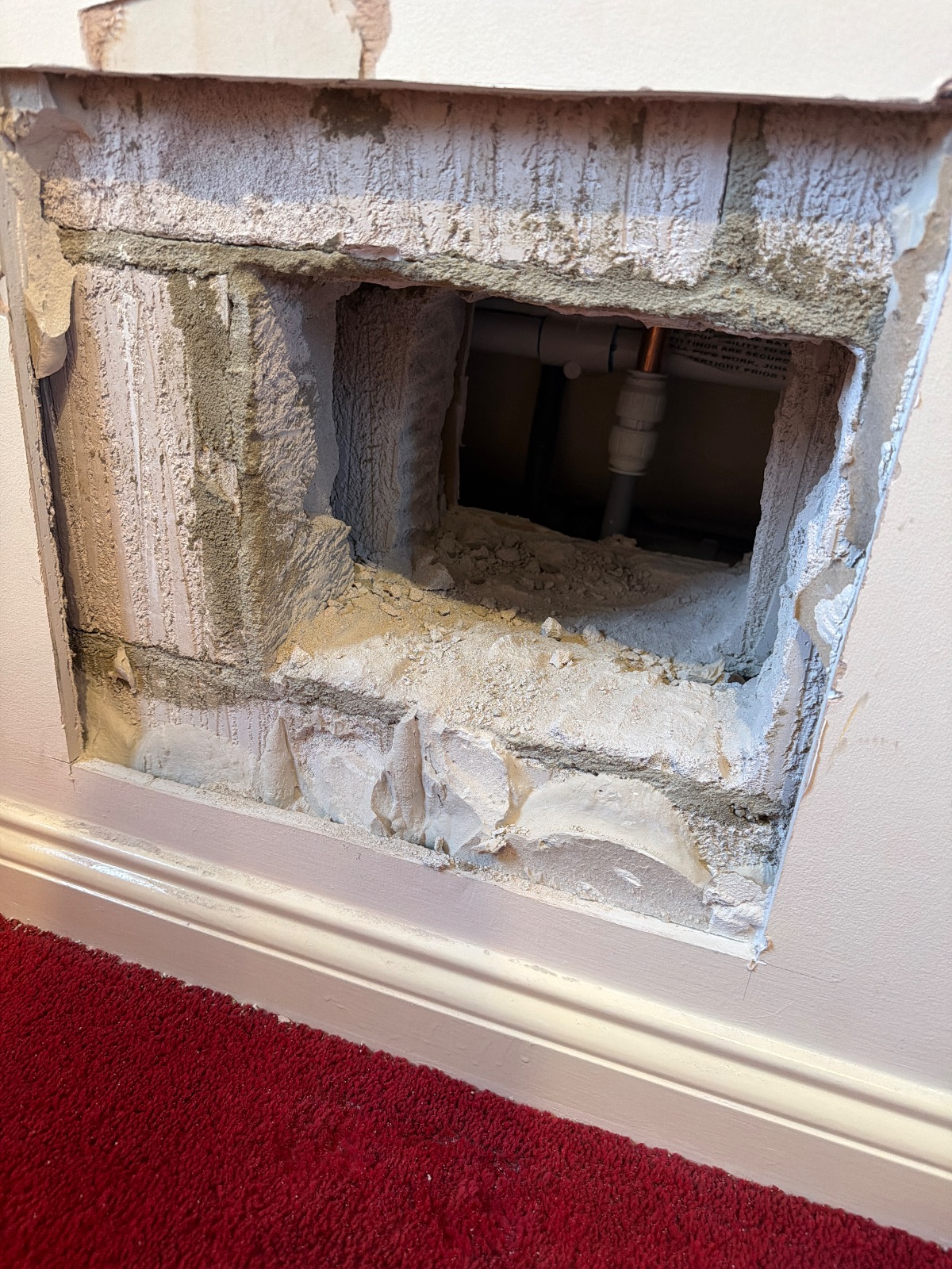 Supply and fitted basin taps. We removed a section of the bedroom wall to gain access to bath taps due to the bath location. Our Plasterer is coming next week to make good the wall near Barrington Meadows, Bishop Auckland — PK Plumbing