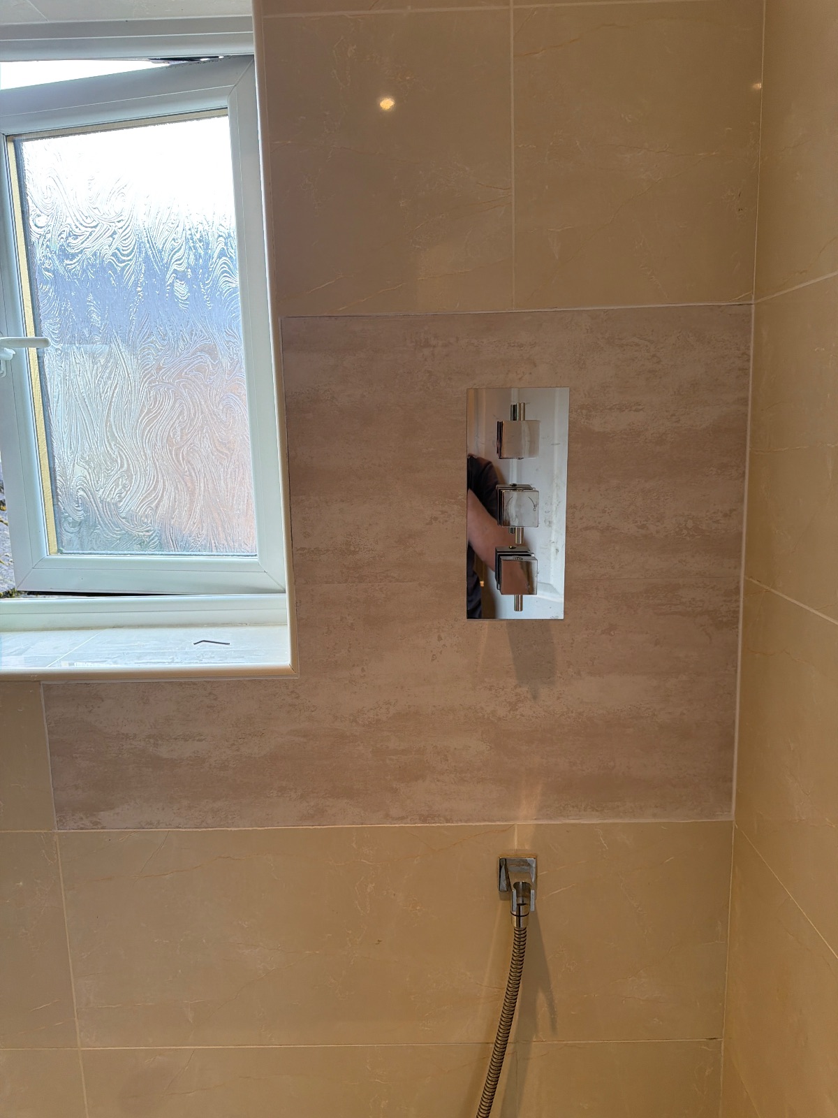 emergency callout to leak on shower, gained access, fixed leak and retiled near Ladysmith Close, Bishop Auckland — PK Plumbing
